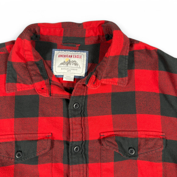 American Eagle Shirt Adult MEDIUM Red Black Buffalo Plaid Flannel Lumberjack - Picture 2 of 11